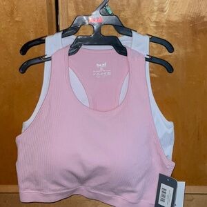 Pink and White Racerback Sports Bras with Supportive Band